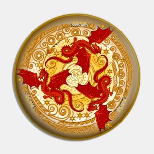 Three red dancing dragons. Pin