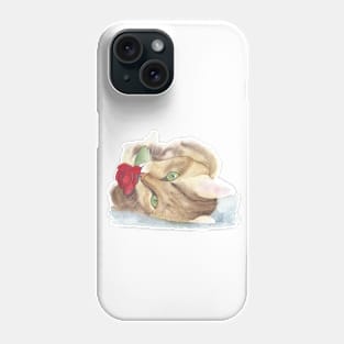 Cat With Red Rose, watercolor painting Phone Case