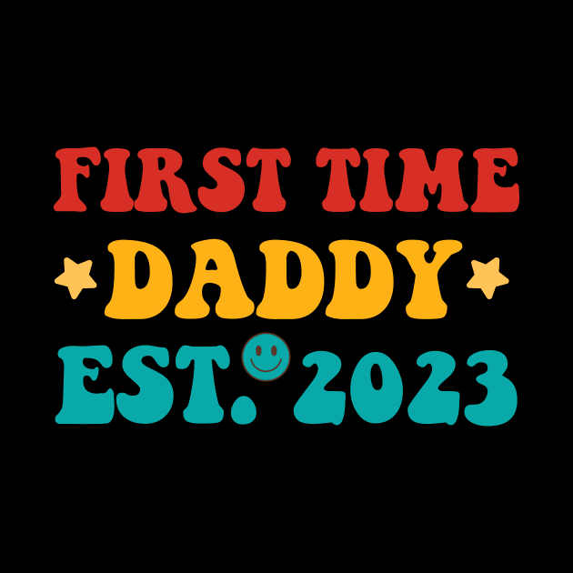 First Time Dad 2023 Promoted Fathers Day Gift Funny Vintage Groovy Hippie Face by zyononzy