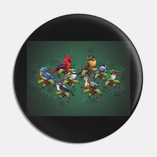 Christmas Holiday Birds Green Pin