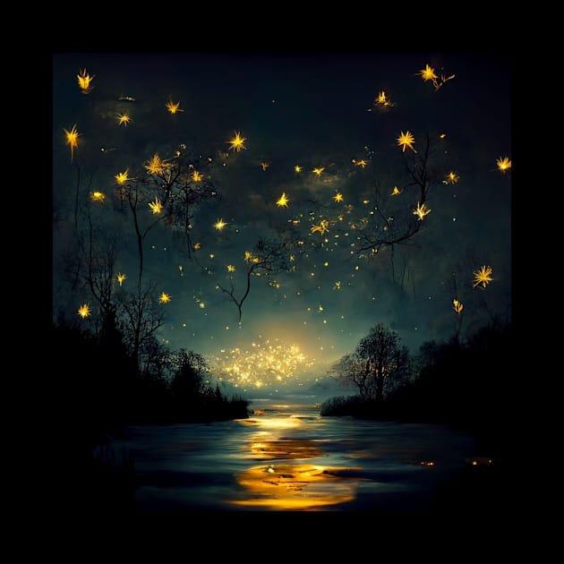 Starry, starry night over the lake. by Liana Campbell