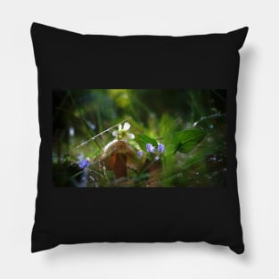 Mushroom and Flowers in the Rain Pillow