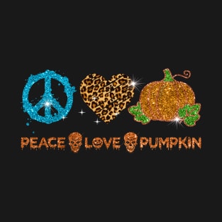 Halloween Peace Love Pumpkin Fall Girls Kids Gift Heart Leopard T-Shirt