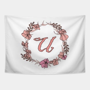 Letter U Rose Pink Initial Monogram - Letter u Tapestry