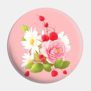 Raspberry and flowers Pin