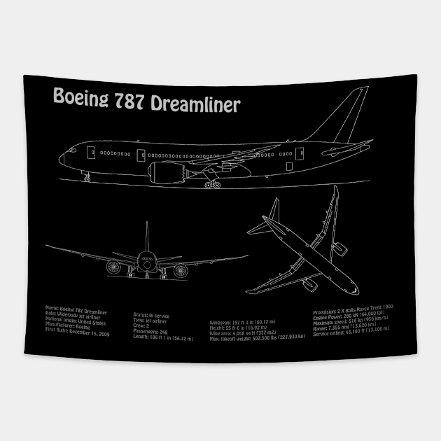 Boeing 787 Dreamliner - PDpng Tapestry by SPJE Illustration Photography