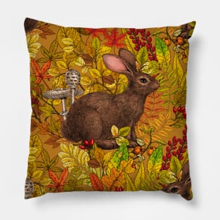 Autumn Rabbit on ochre Pillow