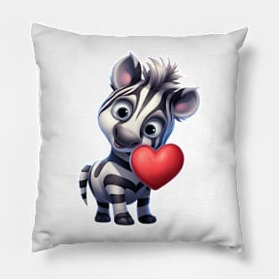 Valentine Zebra Holding A Heart Pillow