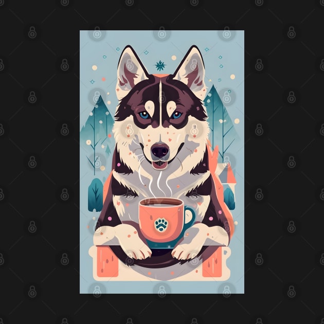 Siberian husky with cup of coffee by Spaceboyishere