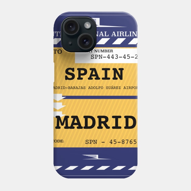 Spain, Madrid Plane ticket Phone Case by nickemporium1