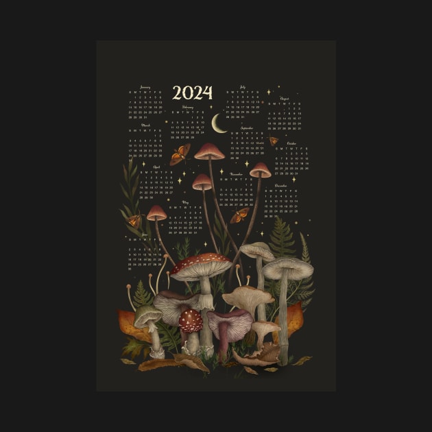 2024 Yearly Calendar - Enchanting Mushrooms by Episodic Drawing