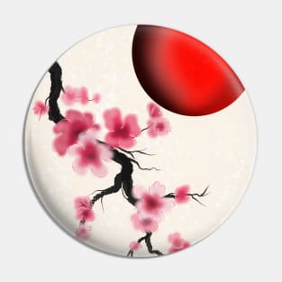 Pretty Japanese sakura (cherry blossom) and a red sun Pin