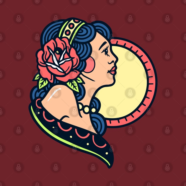 Traditional Retro Girl With Rose On Her Hair by Mandra