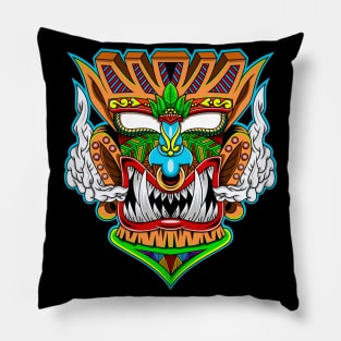 Tiki Mask Angry Face Pillow