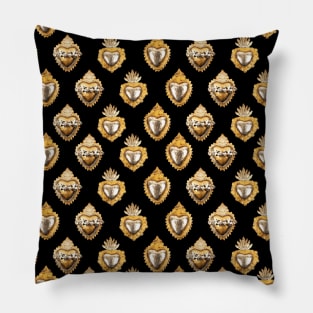 Mexican golden silver milagro sacred heart oaxaca tin folk art black elegant metallic seamless pattern Pillow