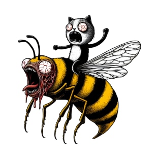 Horror Cat Riding Horror Bee T-Shirt