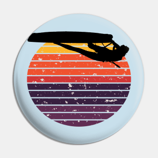 Kitesurfer Freestyle Action Black Silhouette Retro Sunset Pin