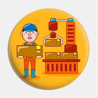 Cute Factory Worker Cartoon Pin