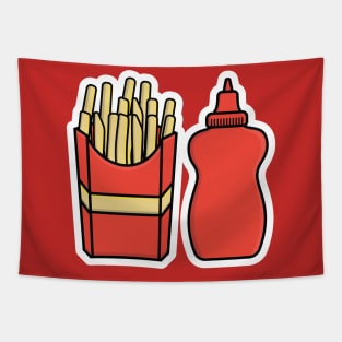 French Fries in Fries Box with Tomato Sauce Bottle vector illustration. Fast Food icon concept. Children potato food vector design. Tapestry