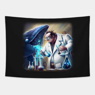 Mad scientist experimenting on a whale Tapestry