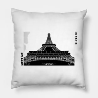 Meet Me in Paris - Black and White Pillow