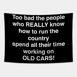 Too bad the people who REALLY know how to run the country spend all their time working on OLD CARS Tapestry