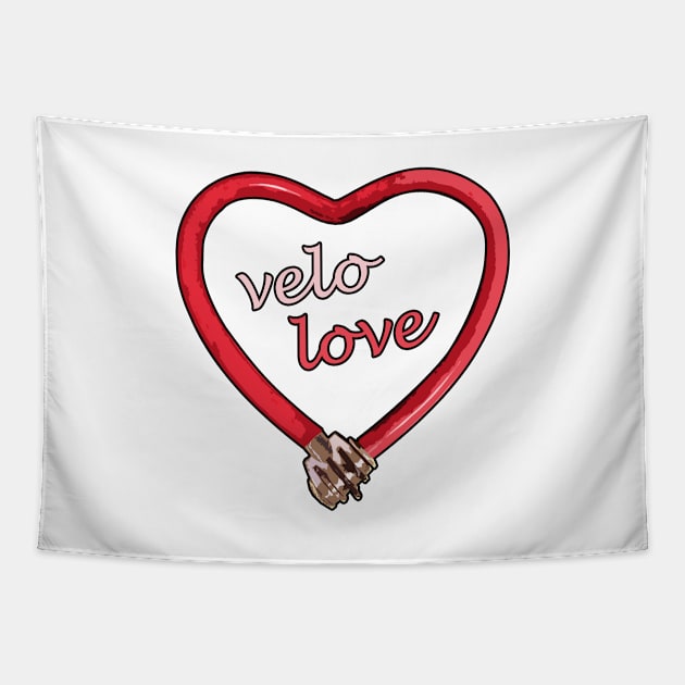 velo love bike lock hearth Tapestry by TinusCartoons