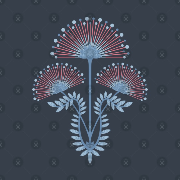 MIMOSA Art Deco Floral in Light Red Powder and Pastel Blue - UnBlink Studio by Jackie Tahara by UnBlink Studio by Jackie Tahara