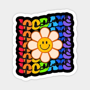 Groovy Happy 100 Days Of School Smile Face Flower Kids Magnet
