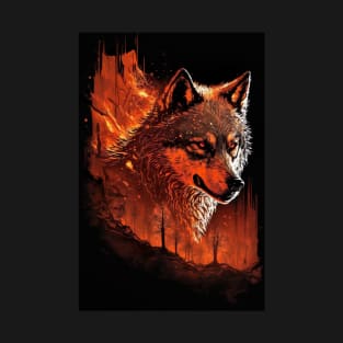 Handsome Wolf portrait with orange glow T-Shirt