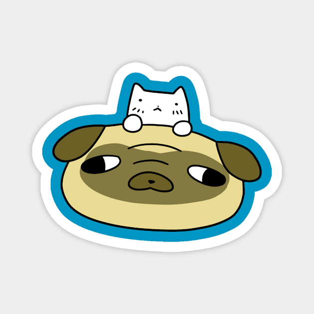 Pug and White Cat Magnet by saradaboru