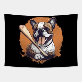 French Bulldog Playing Baseball Tapestry