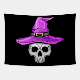 Skull wearing Witch Hat Halloween Witch Switch Tapestry