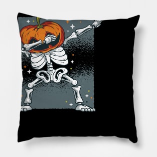 Skeleton with Pumpkin Head Dabbing Halloween Design Pillow