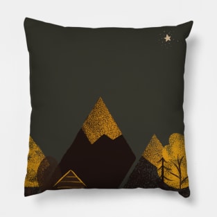 Night under the moon. Outdoor lovers design. Camping in mountains. Sun & Moon Artwork With mountains. Boho art of moon at night and terracotta mountains. Pillow