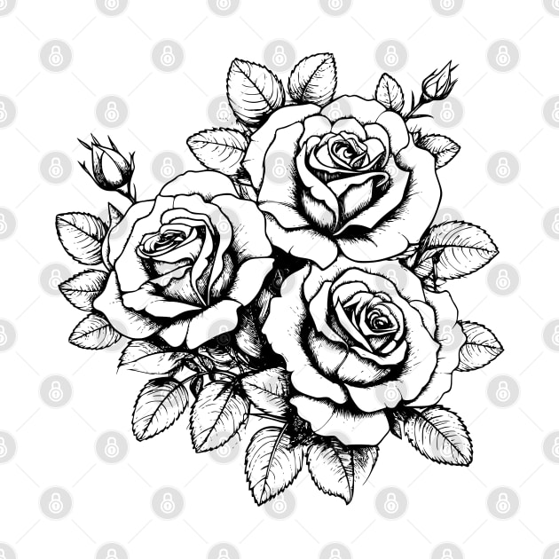Rose Flowers Black and White Illustration by Biophilia
