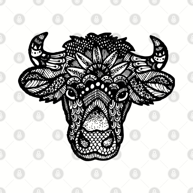 Zentangle Cow Head by melaniepetersonart