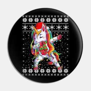 Dabbing Unicorn Girls Boys Christmas Ugly Sweater Lighting Santa Hat Pin