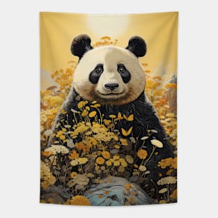 Panda Bear and Yellow Flowers Tapestry