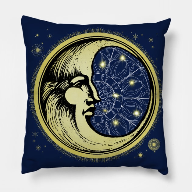 Celestial Antique Engraving Of The Man In The Moon Pillow by LittleBunnySunshine