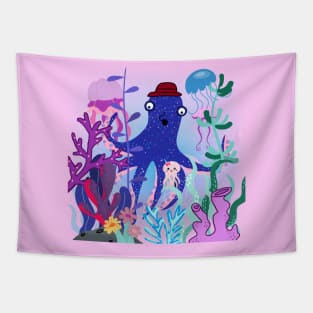 The Story of the Sea,octopus, jellyfish, coral reefs, seaweed Tapestry