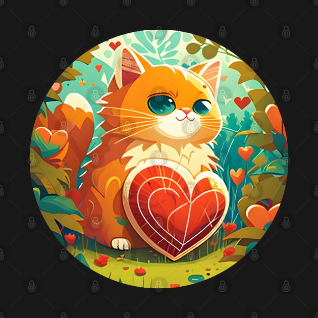 Orange Cat Heart In The Garden - Love Cats by Jason Smith