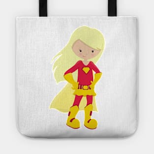 Superhero Girl, Blonde Hair, Hero, Red Costume Tote