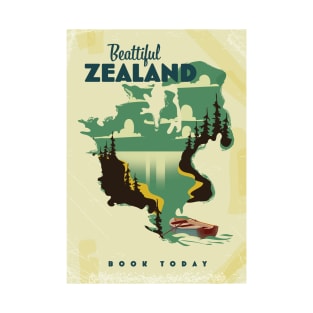 Beautiful Zealand Vintage travel poster. T-Shirt