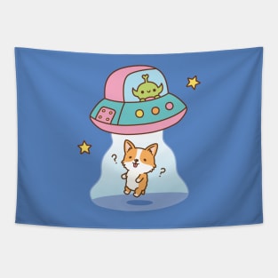 Alien Abducts Clueless Corgi Funny Tapestry