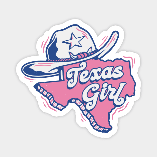 Retro Texas Girl Proud Texan // Texas Outline with Cowboy Hat Magnet by Now Boarding