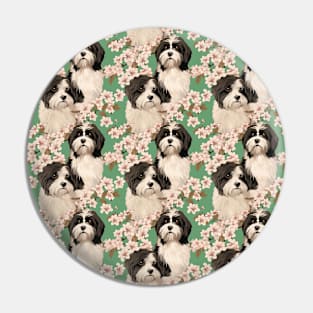 Tibetan terrier cherry blossom green Pin