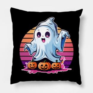 Ghostly Pumpkin Trio - Sunset Halloween Pillow