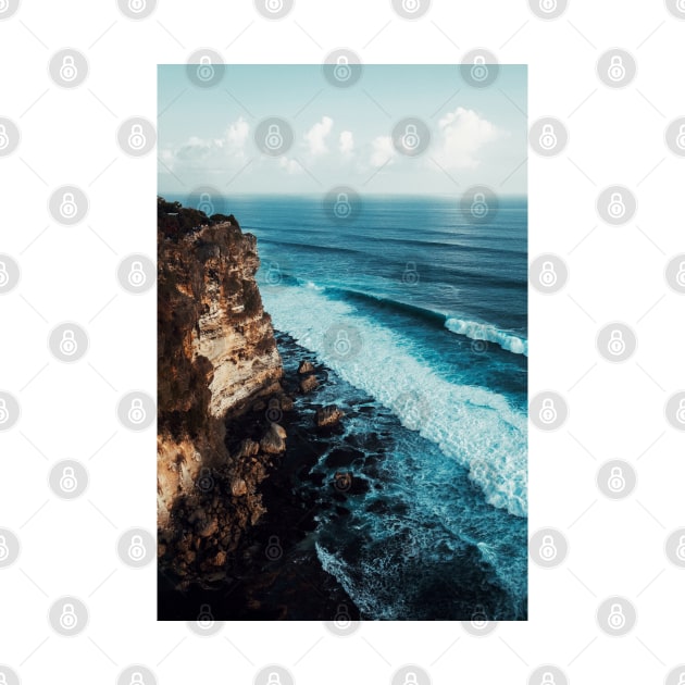 Cliffside Blue Ocean Waves - Aesthetic by Ravensdesign