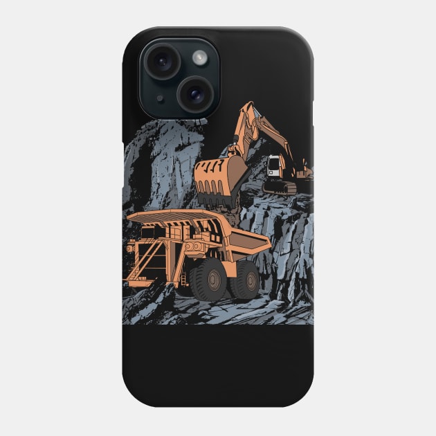 Excavator vs Dump Truck Mining Phone Case by damnoverload